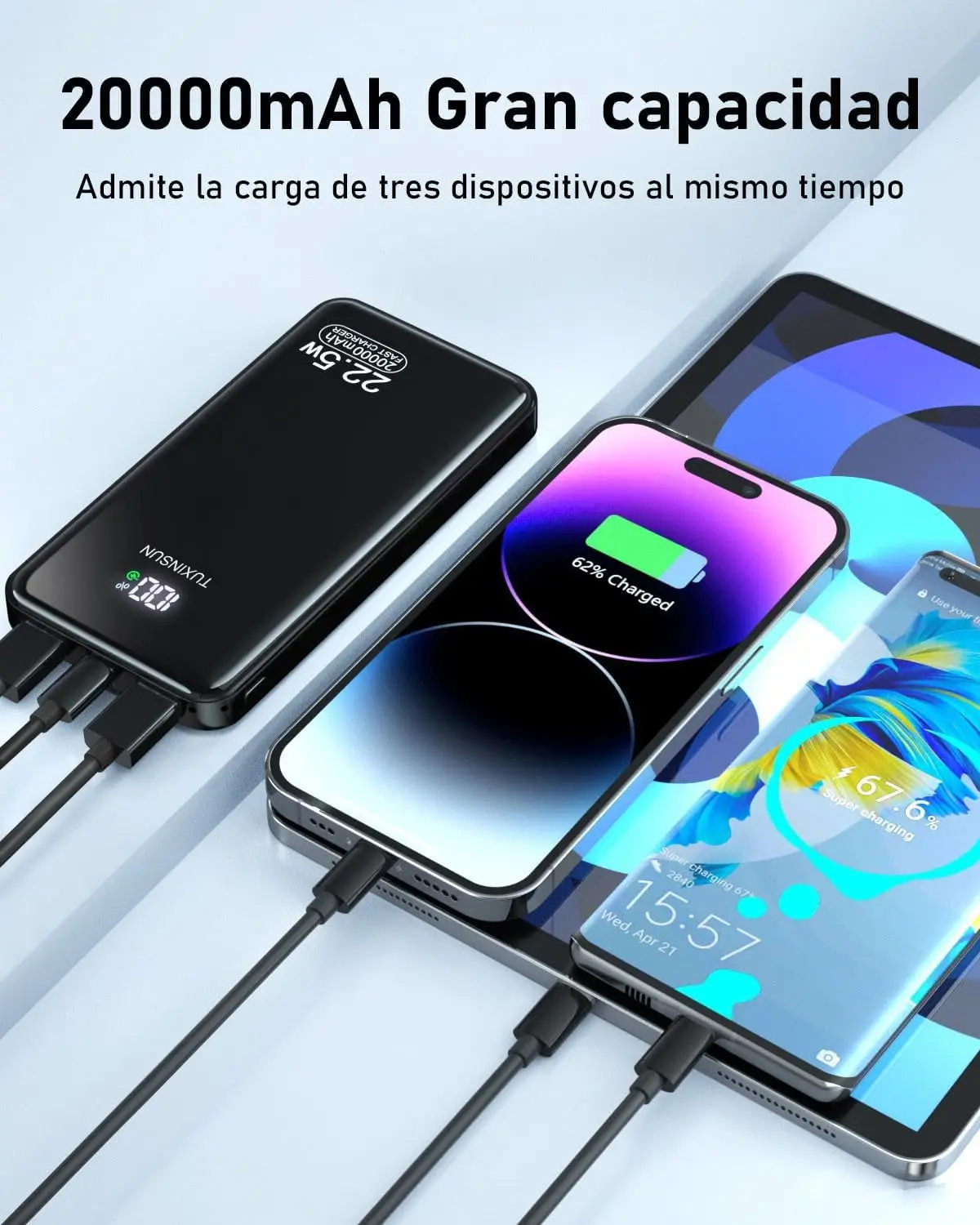 Power Bank 22.5W 20000mAh Bateria Externa Carga Rapida, Bateria Portatil PD3.0 QC4.0, Powerbank USB C Input & Output con Pantalla LCD Compatible con Smartphones, smartwatches, etc 5