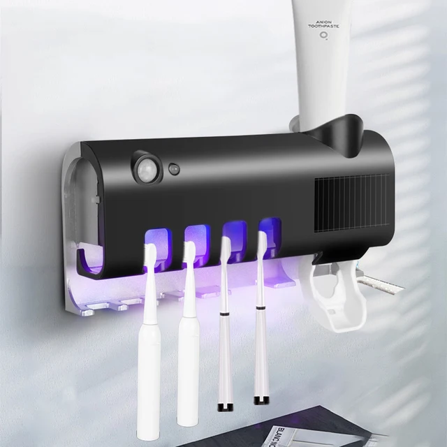 Euroxanty Soporte Cepillo Dientes UV Esterilizador Energía Solar Dispensador Pasta Dental Montado en Pared