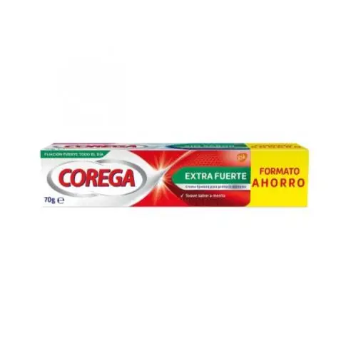 Corega Crema Fijadora Extra Fuerte 70 g - Fijación Duradera Todo el Día con Sabor a Menta