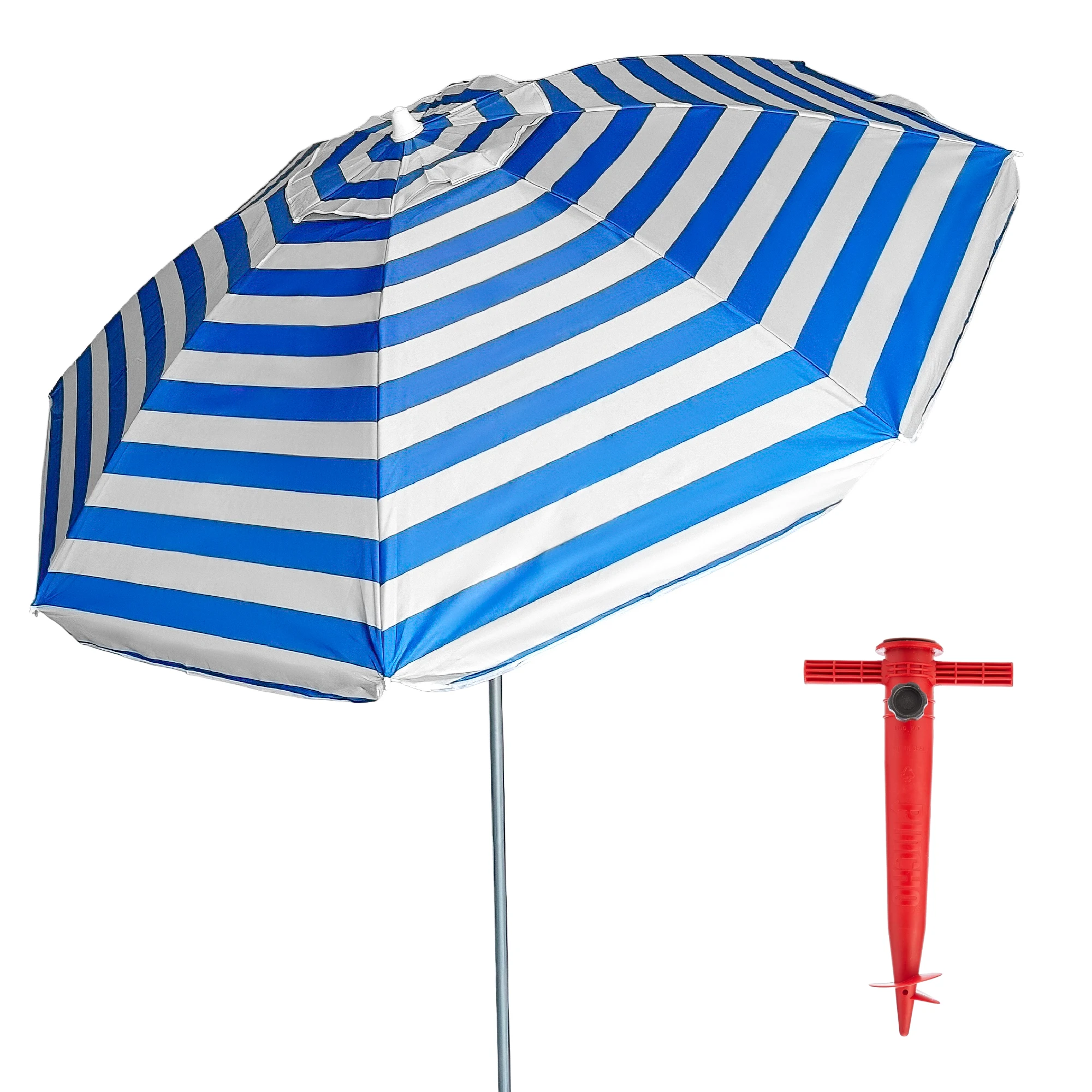 Sombrilla Playa Grande 200 cm, Antiviento, protección uv 50, materiales de calidad, tubo de aluminio, varillas de fibra de vidrio, palo reclinable, incluye bolsa de transporte