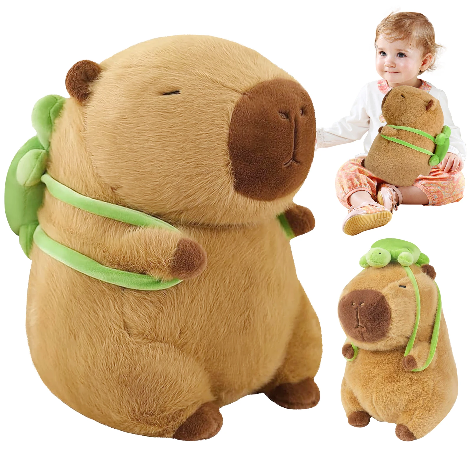 Easyspeed capybara plush toy, capybara plush for kids, capybara with turtle backpack, gift kapybara plush for girls and boys (27cm, 37cm, 55cm)