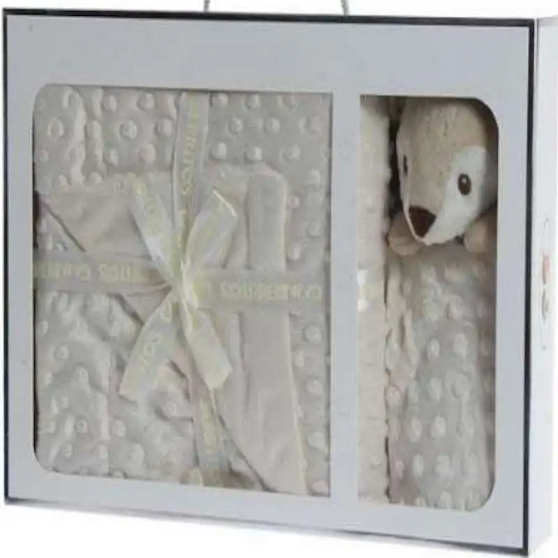 Danielstore- Manta Bebe Recien Nacido + Doudou Bebe | Manta Algodon Bebe y Poliéster, Terciopelo, Cómoda, Cálida, 80x110cm | Peluche Bebe Suave, Adorable, 28x17cm