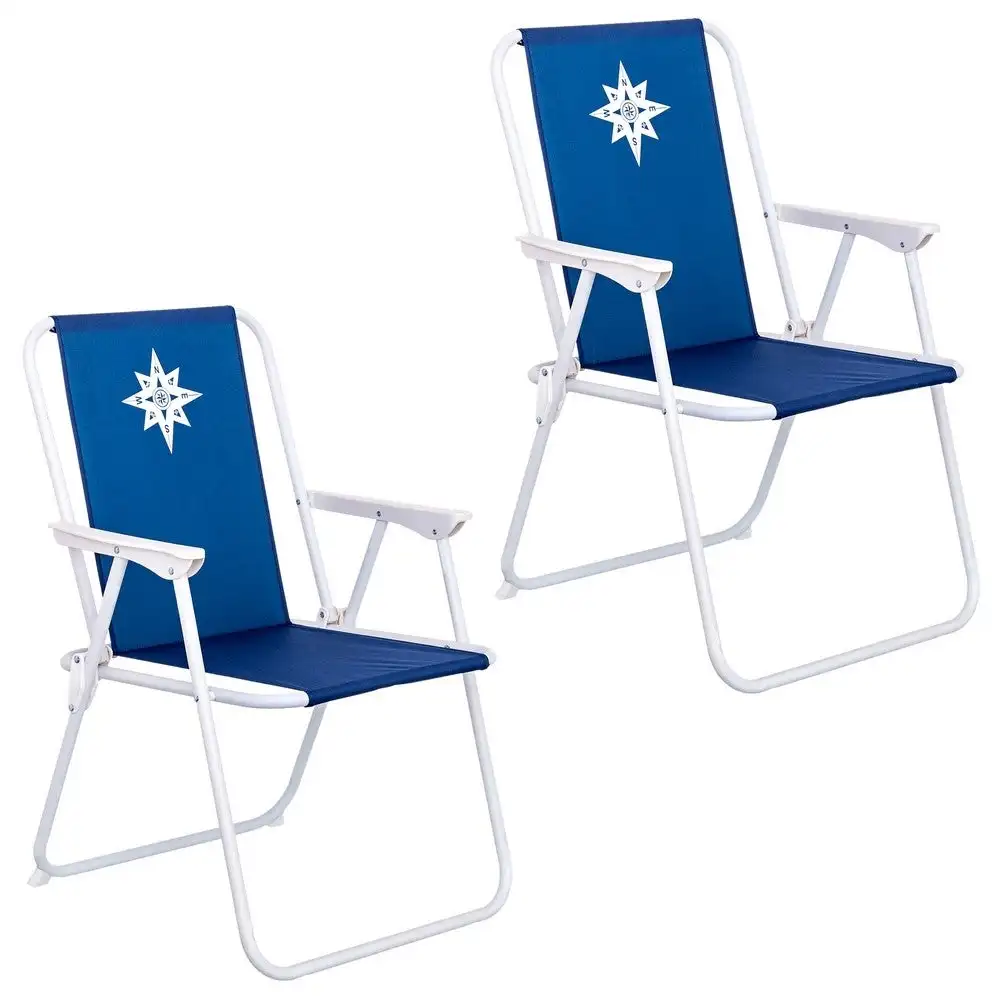 Pack 2 sillas playa y camping plegables con cierre de seguridad, estructura acero pintura Epoxi anticorrosión, tejido loneta Oxford 600 D poliéster azul marino, respaldo mono-posición