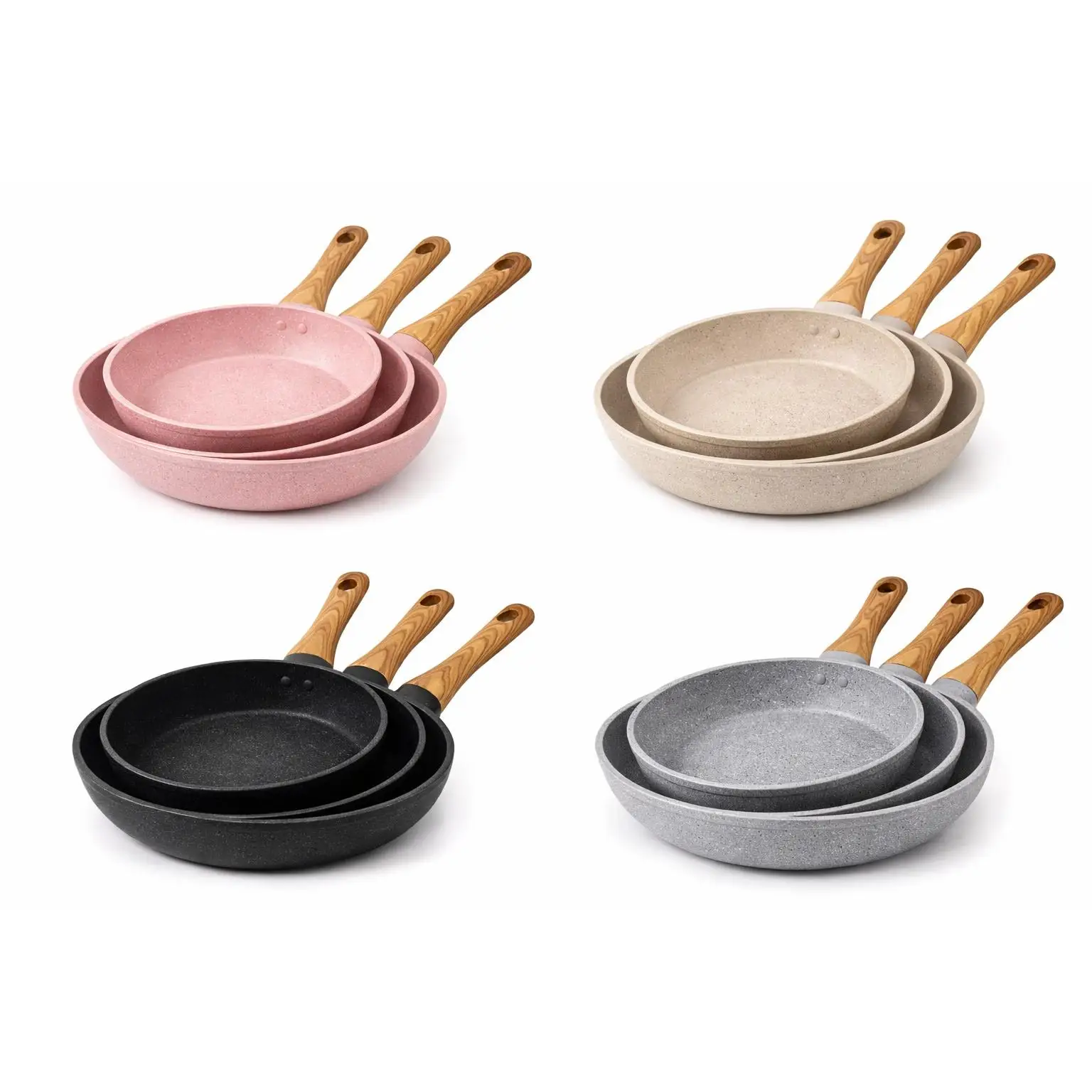 Juego de Sartenes MR kitchen  Antiadherentes de Granito 3 Piezas 20-24-28 cm | Inducción | Mango Soft Touch | Sin PFOA