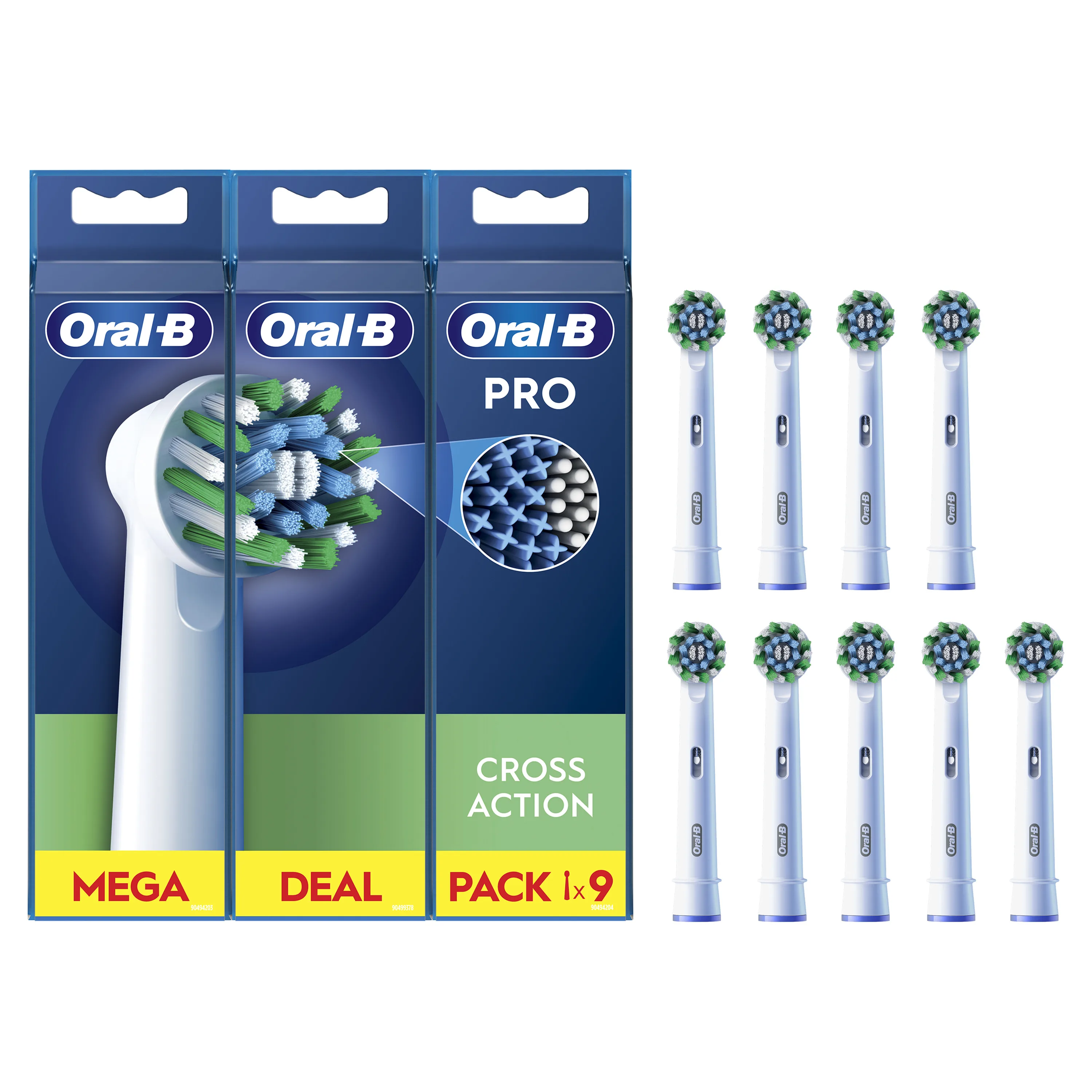 Oral-B Pro CrossAction cabezales de recambio, pack de 6 y 9 unidades, Disponible en colores Blanco y Negro, Producto Europeo con Garantía Oficial.