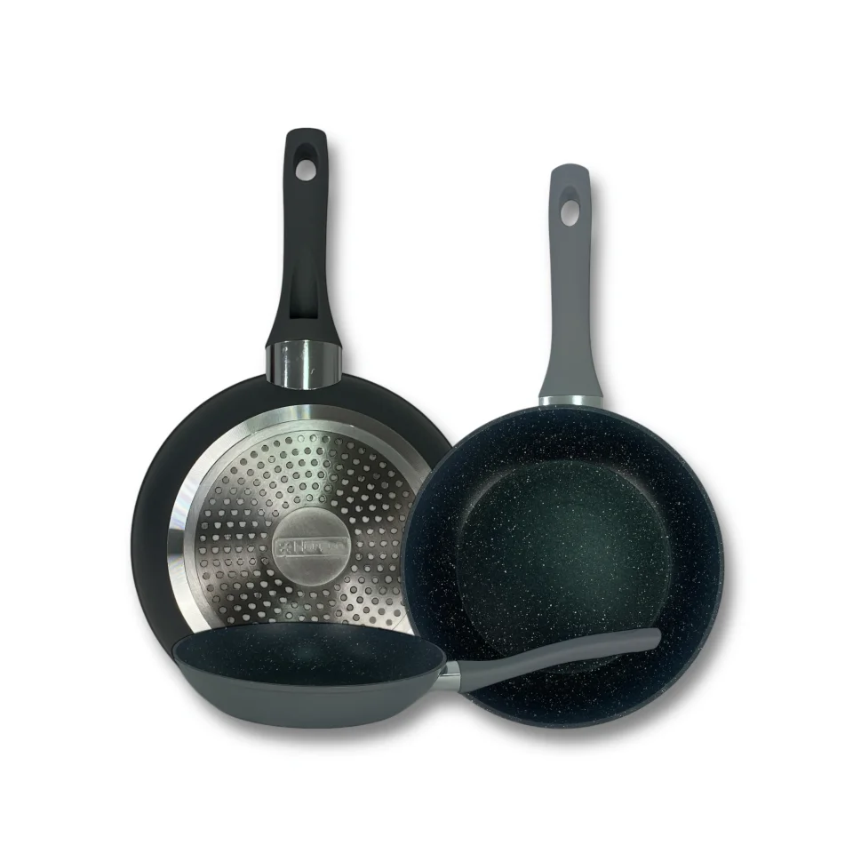 Sartenes de Cocina Color Gris Horizon, De Aluminio Forjado, Revestimiento Aspecto Piedra, Antihaderente Tricapa, Compatible con Gas, Vitrocerámica y Cocinas De Inducción, Libre De Pfoa