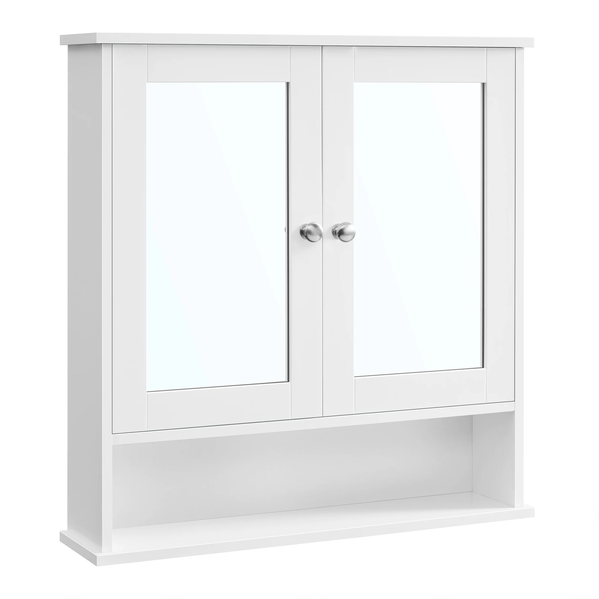 VASAGLE Armario con Espejo, Armario de Baño, Armario de Pared, Mueble Alto con 2 Puertas de Espejo y Compartimento Abierto, Balda Regulable, a Pared, 