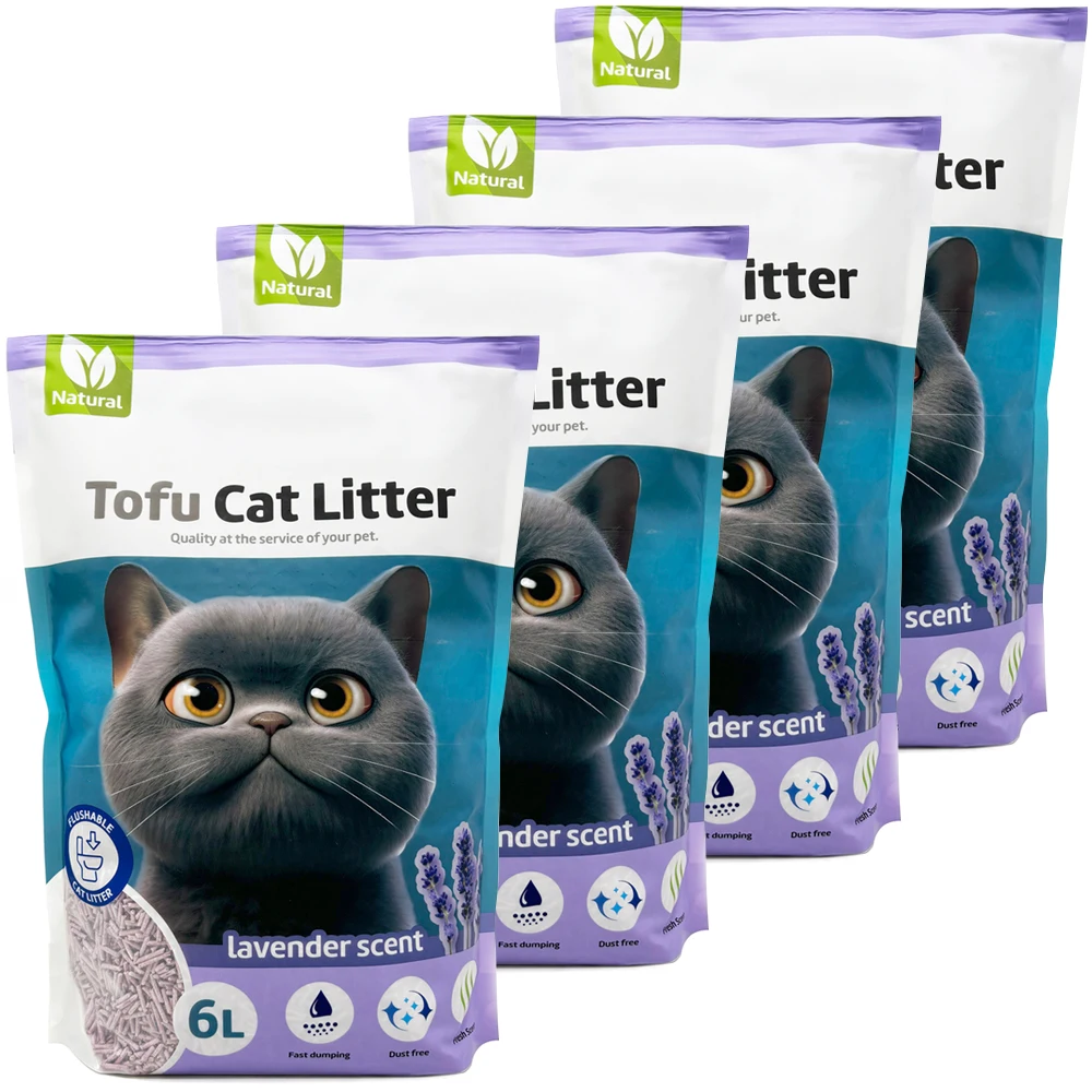 Cat agglomerator litter cat Tofu litter powder free easy to agglomerate odour controls is released into the toilet BPS-15458 lavender flavor