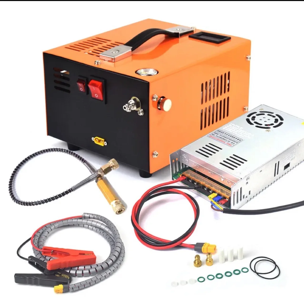 4500PSI 30mbar Portable PCP Air Compressor Pump 12VDC/220V Power Oil/Water-Free High Pressure PCP Compressor for Diving Tank