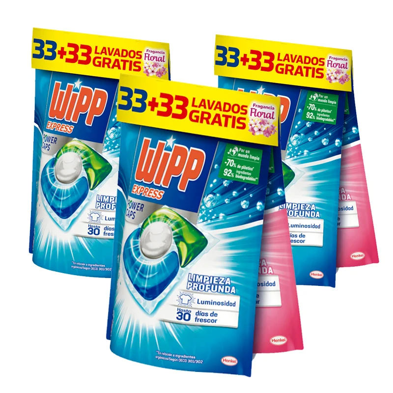 WIPP Express Power Capsules-33 Deep Cleaning + 33 floral (132/ 198/ 264 Capsules) Detergent Pack, Deep Cleaning, Effective in Cold Water