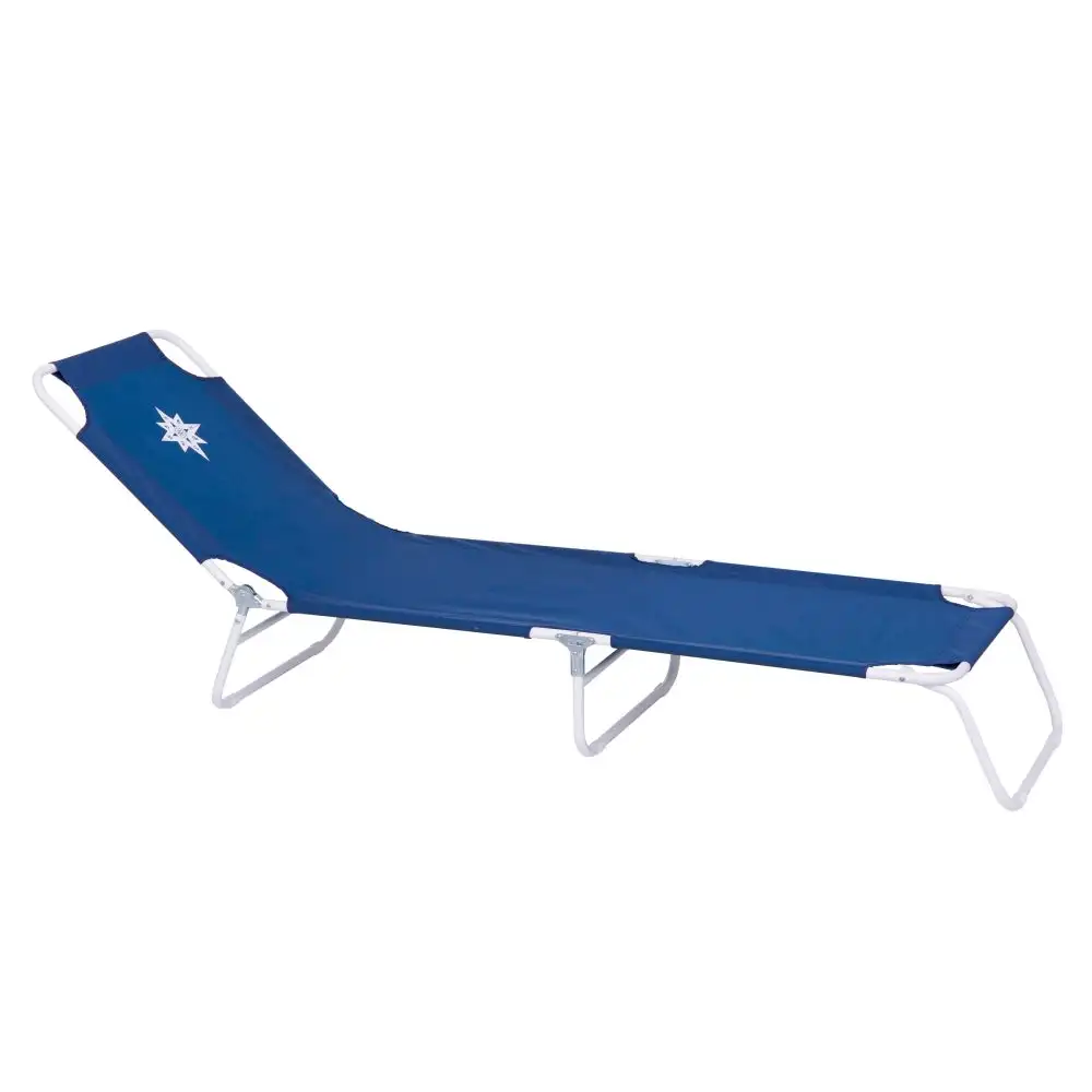 Lola Home folding beach lounger reclining convertible iron bed and navy blue Oxford canvas fabric 186x53x24 cm