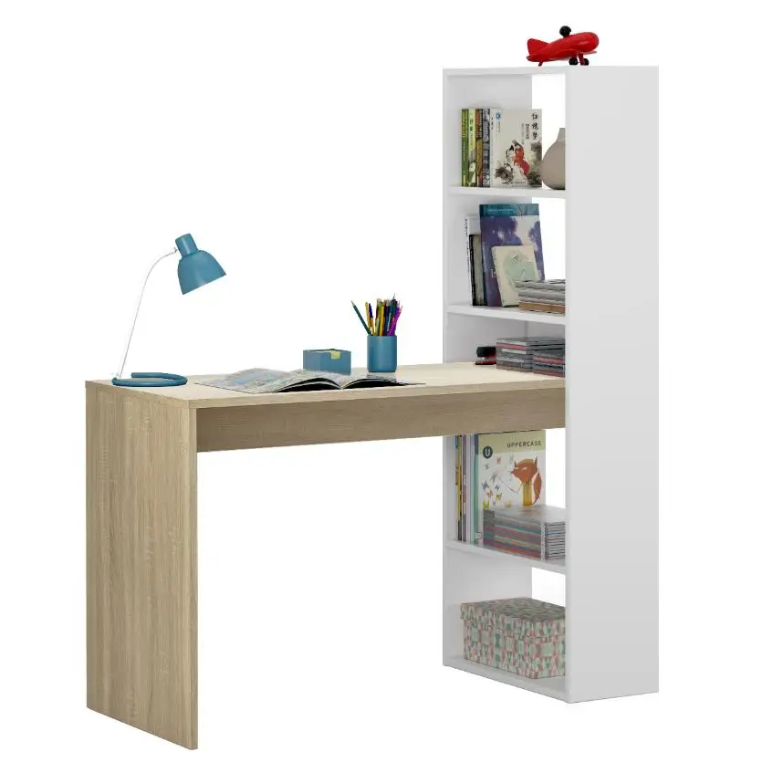 Mobelcenter- Canadian Oak Duplo Shelf Desk Table with Shelf-Arti White