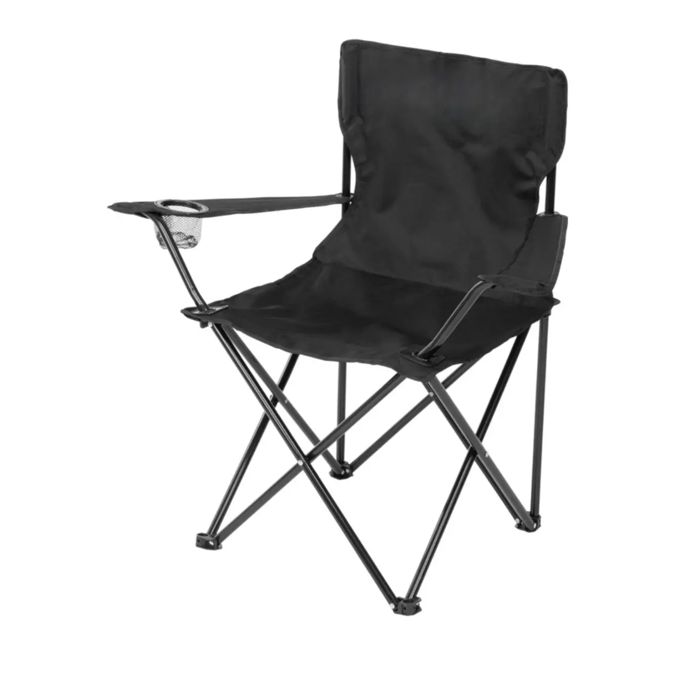 ORION91oficial® - Silla Plegable, Portátil Camping Poliéster (50 x 40cm) Color Negro🖤, Peso Max 120kg, Exterior, Apoyabrazos, Bolsillo para Tazas, Plegable, Acampada, Jardín, Pesca, Playa, Terraza -