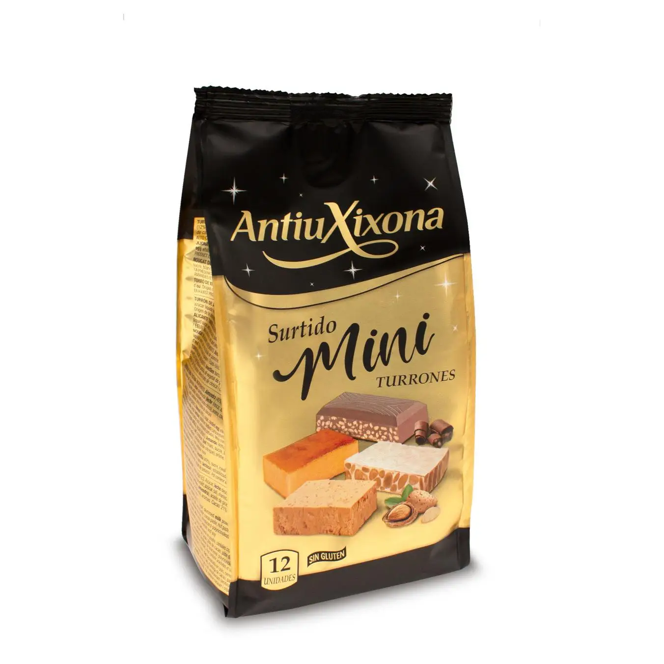 MINI TURRONES EN PORCIONES ANTIU XIXONA ETIQUETA NEGRA BOLSA SURTIDA 250 G. (DURO, BLANDO, YEMA TOSTADA Y CHOCOLATE CRUJIENTE)