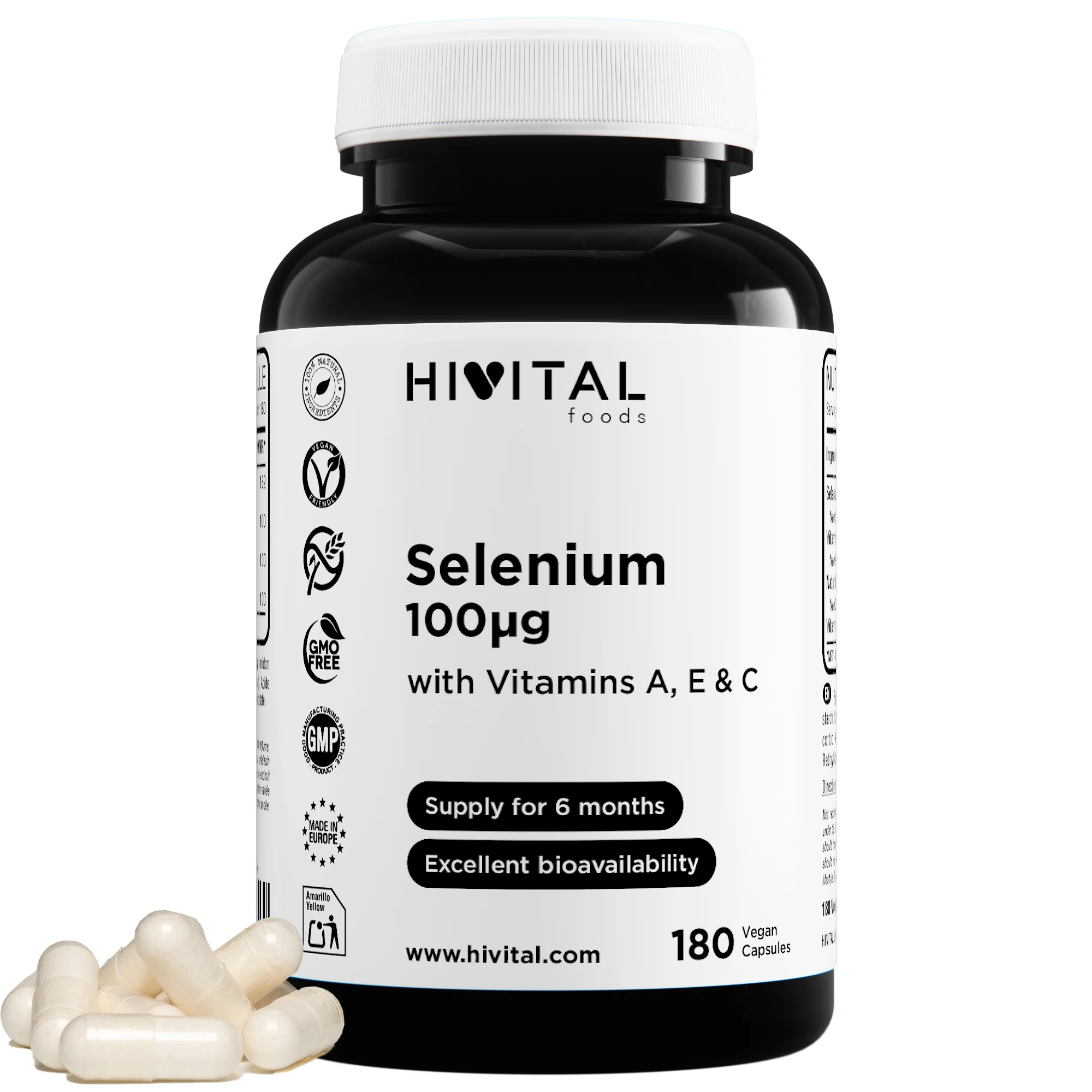 Selenio 100 mcg | 180 cápsulas veganas. Hivital