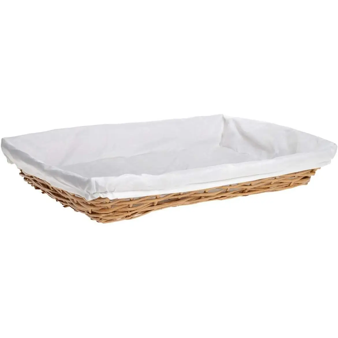 Bandeja de Mimbre Natural con Forro de Tela Blanca, 56 x 36 x 6,5 cm, Bandeja Decorativa Multiusos para Servir, Organizar o Decorar, Ideal para Hogar, Cocina, Baño, Salón y Desayunos Especiales