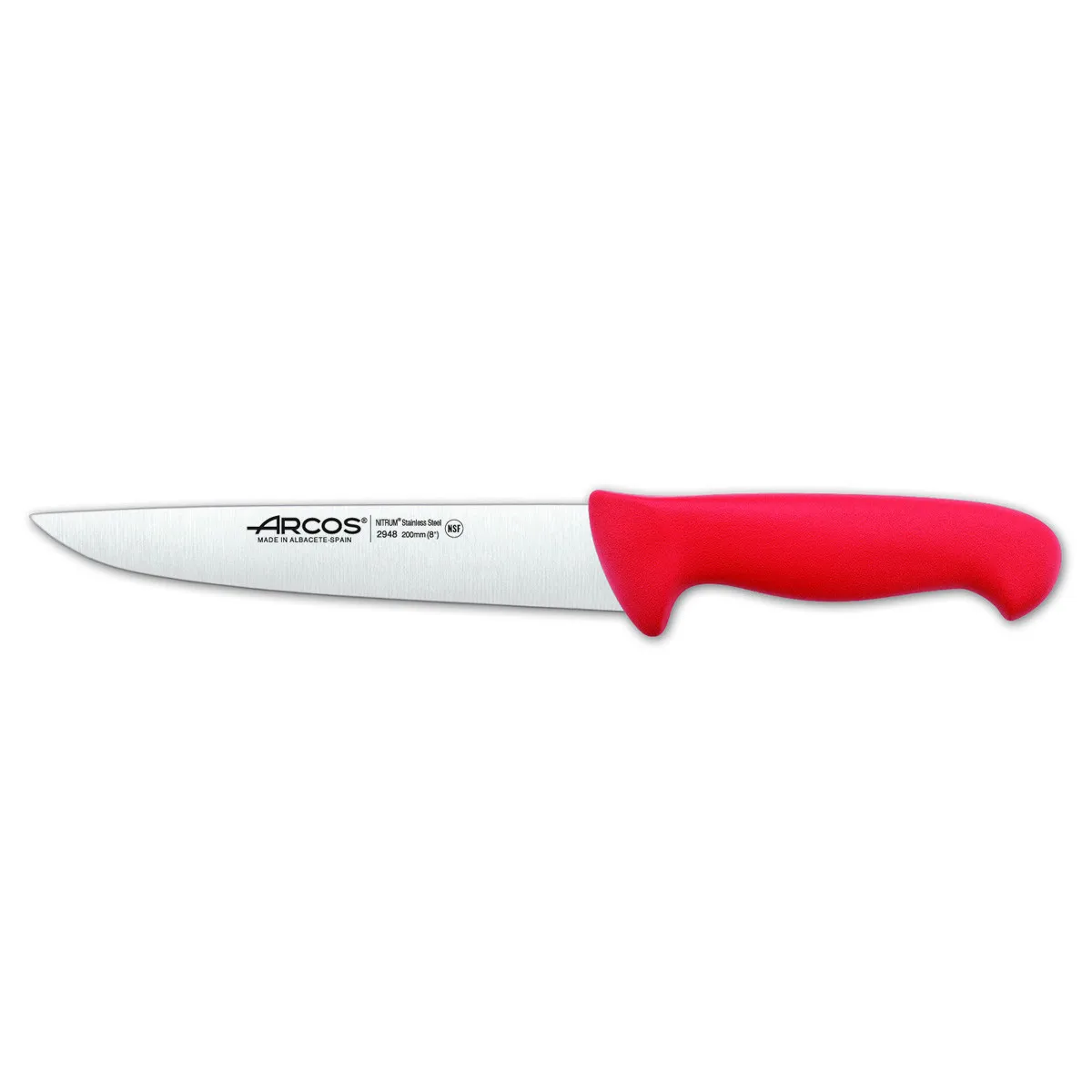 Cuchillo de Carnicero Arcos Colour - Prof 294822 de Acero Inoxidable Nitrum y Mango Ergonómico de Polipropileno de Color Rojo y Hoja de 20 Cm, Funda Display
