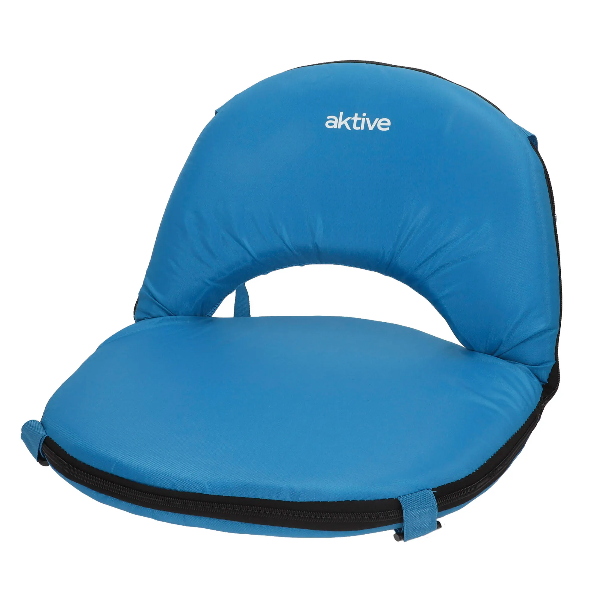 Aktive - Asiento plegable azul, respaldo ajustable 6 posiciones, 41x40x33 cm, diseño compacto y ligero, tejido poliéster, transporte tipo mochila, fácil de llevar y almacenar, ideal para playa,