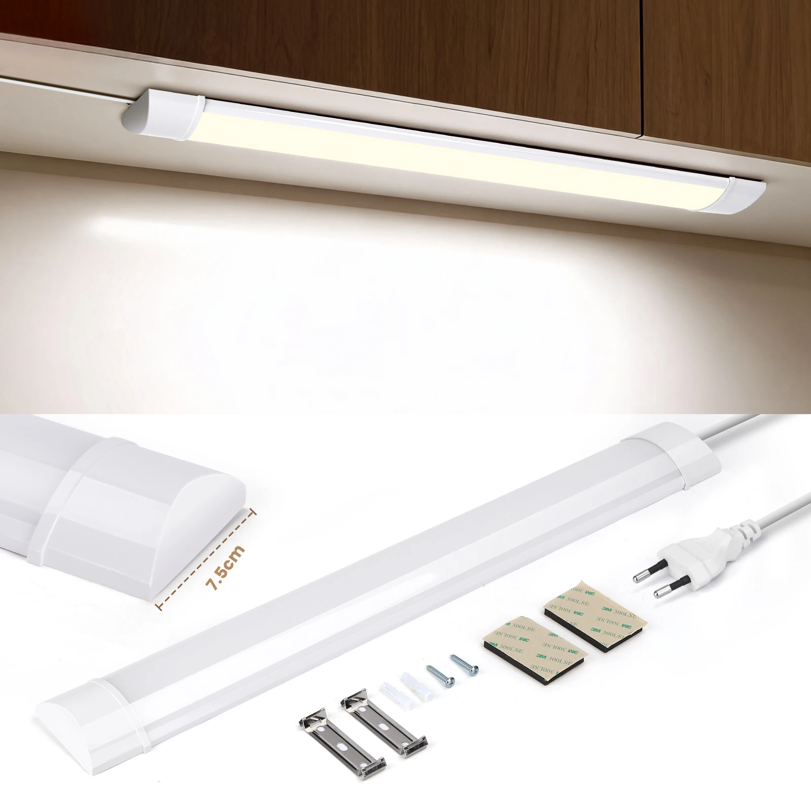 Aigostar Luz LED Armario Cocina 60cm, Blanco Natural 4000K, Luz Súper Brillante 2500 lm, Ancho 7,5cm, Montaje Magnético, Apta Para Cocinas, Armario, Baños y Dormitorios, Modelo Enchufable, 1 Unidade