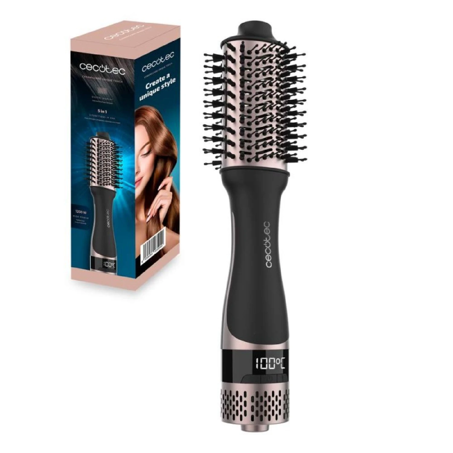 Cecotec Cepillo de Aire 5 En 1 Ceramiccare Unique Triangle. Potencia 1200W, Cabezal Cerámico, 5 En 1, Cable 360º