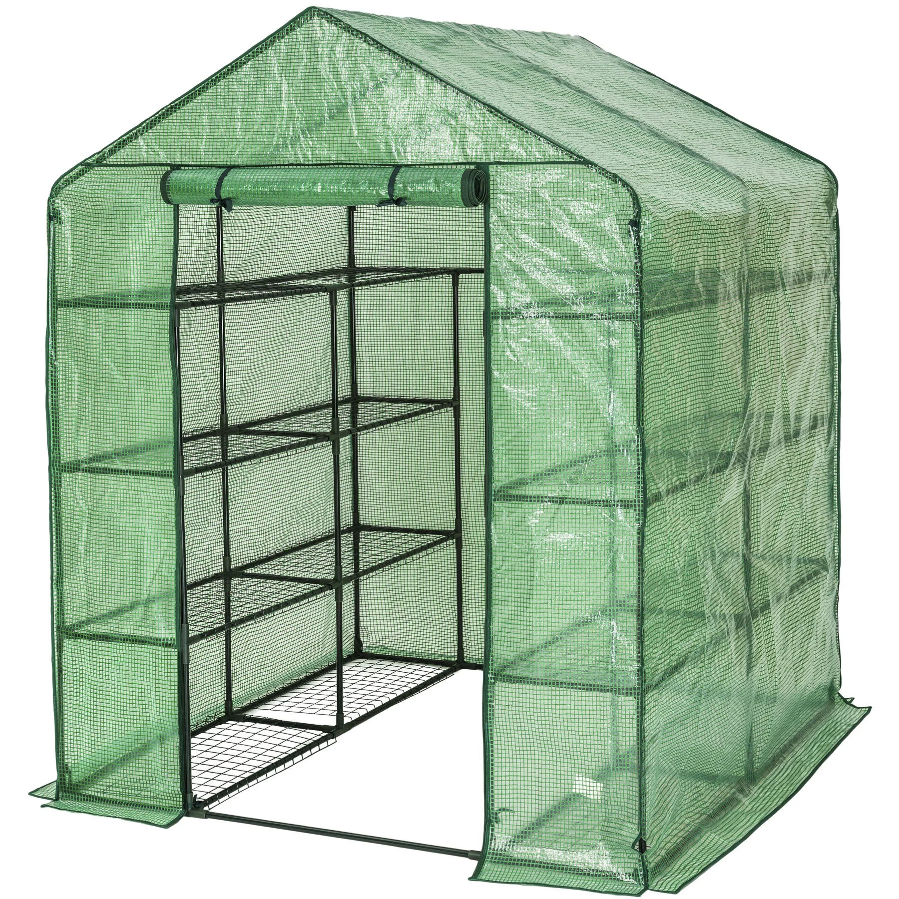 Tectake - Invernadero cuadrado con cubierta 143 x 143 x 195 cm  Con estante de 16 baldas metálicas de rejilla  Protege las plantas del frío, la lluvia y la escarcha  Cubierta de PE con protección contra rayos UVA