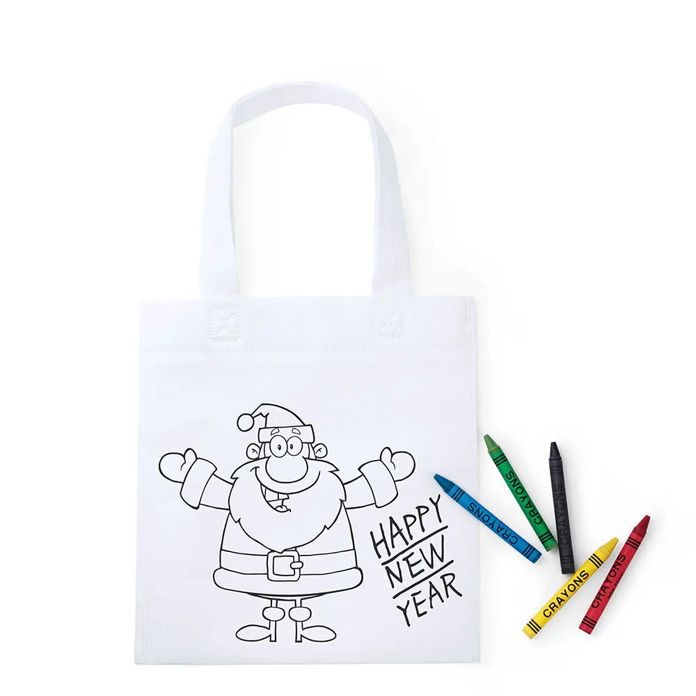 Bolsa de merienda de Navidad para colorear con dibujos navideños y 5 ceras de colores. Regalo para dar a los niños y niñas en fiestas de cumpleaños, colegios, guarderías, Bodas, Bautizos, Comuniones y