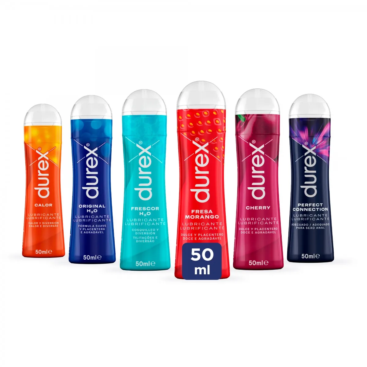 Lubricants Durex 50ml, for safe sex. Discover yours and enjoy. Original, heat, freshness. Strawberry and Perfect Connection