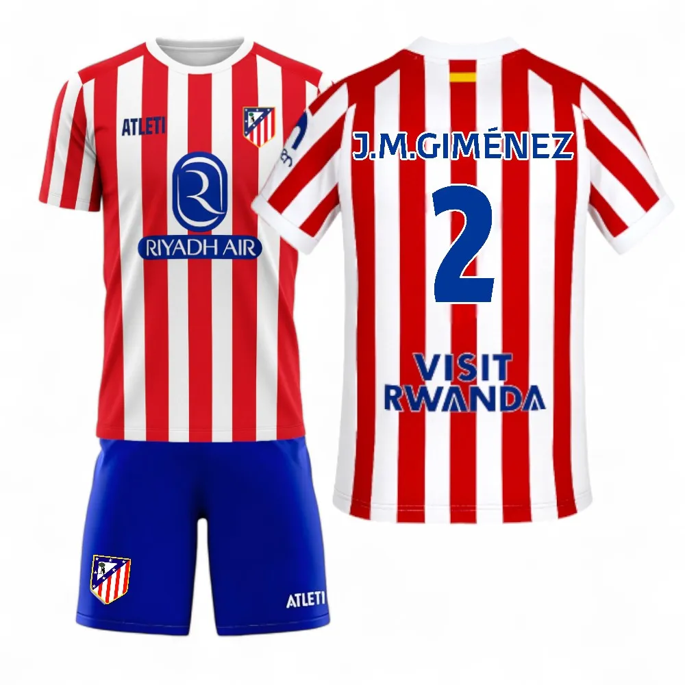 Atletico de Madrid - Camiseta + pantalon Oficial 25-26 | J. M. Giménez #2 | Primera Equipación | Estilo Profesional | Escudo Bordado | Adulto e Infantil