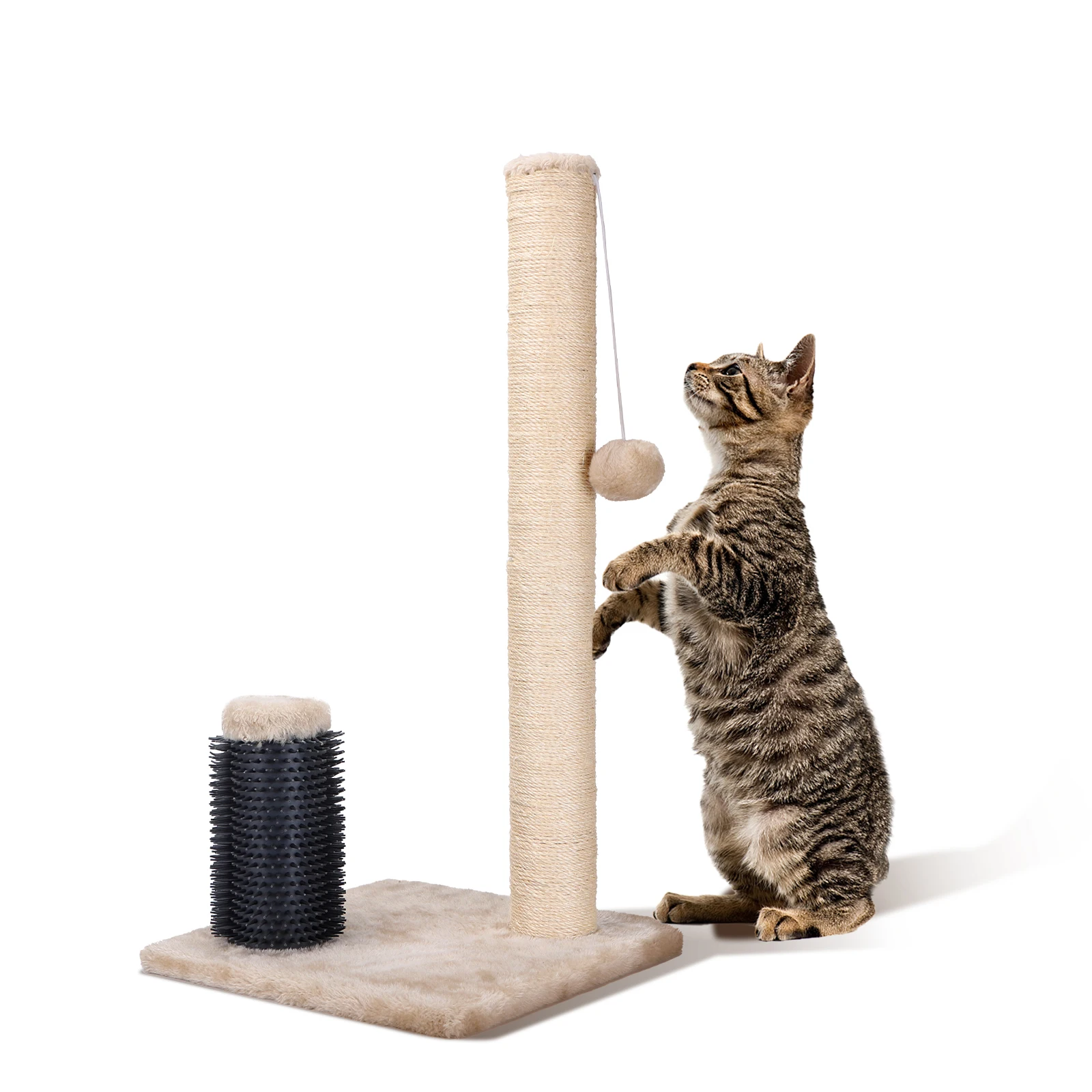 Nobleza - Rascador para Gatos, Poste de Rascador para Gatos, Cuerda de Sisal Natural con Bolas Juguete y Peine de Silicona para Gatos, 60x30x30cm (Color Beige)
