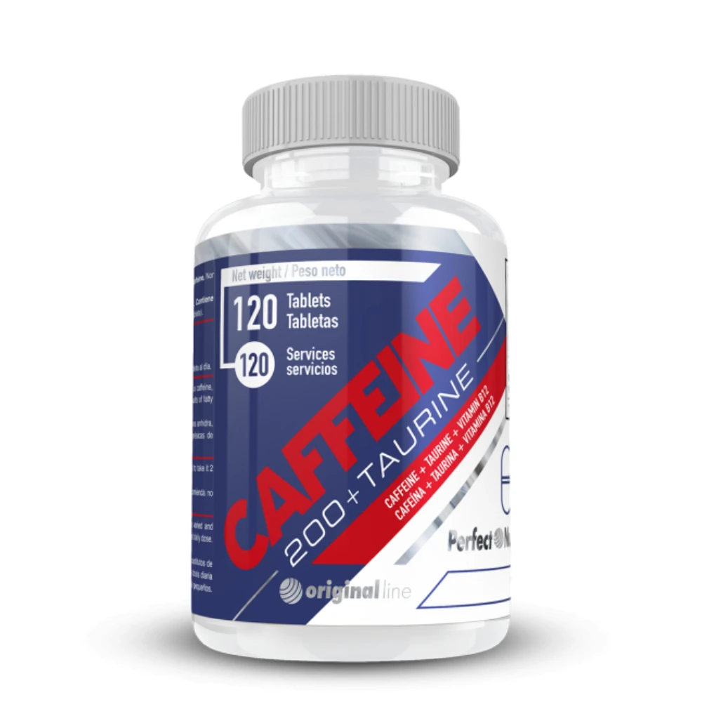 Perfect nutrition Caffeine 200 + Taurine - 120 tabls. Pre-Entreno para Mejorar el Rendimiento Físico y Mental