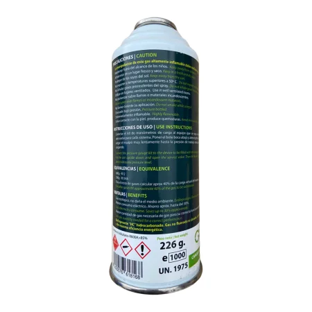 Container organic refrigerant GAS organic GASICA D2 226gr substitute R12 R134A + valve + hose