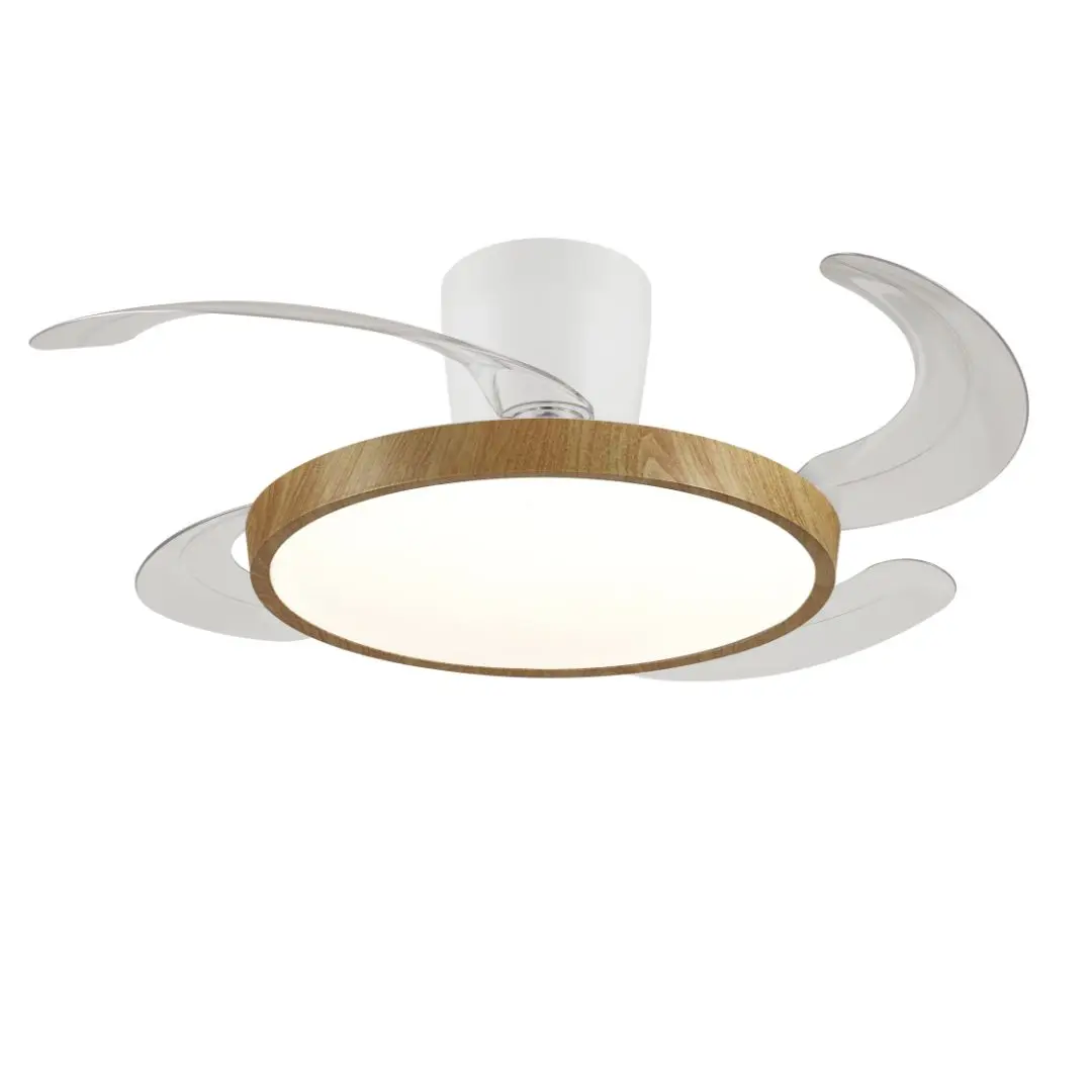 Ventilador de techo led con base PB LIGHTING con aspas retráctiles MELODY S LONG Ø92cm blanco y madera con mando y regulable