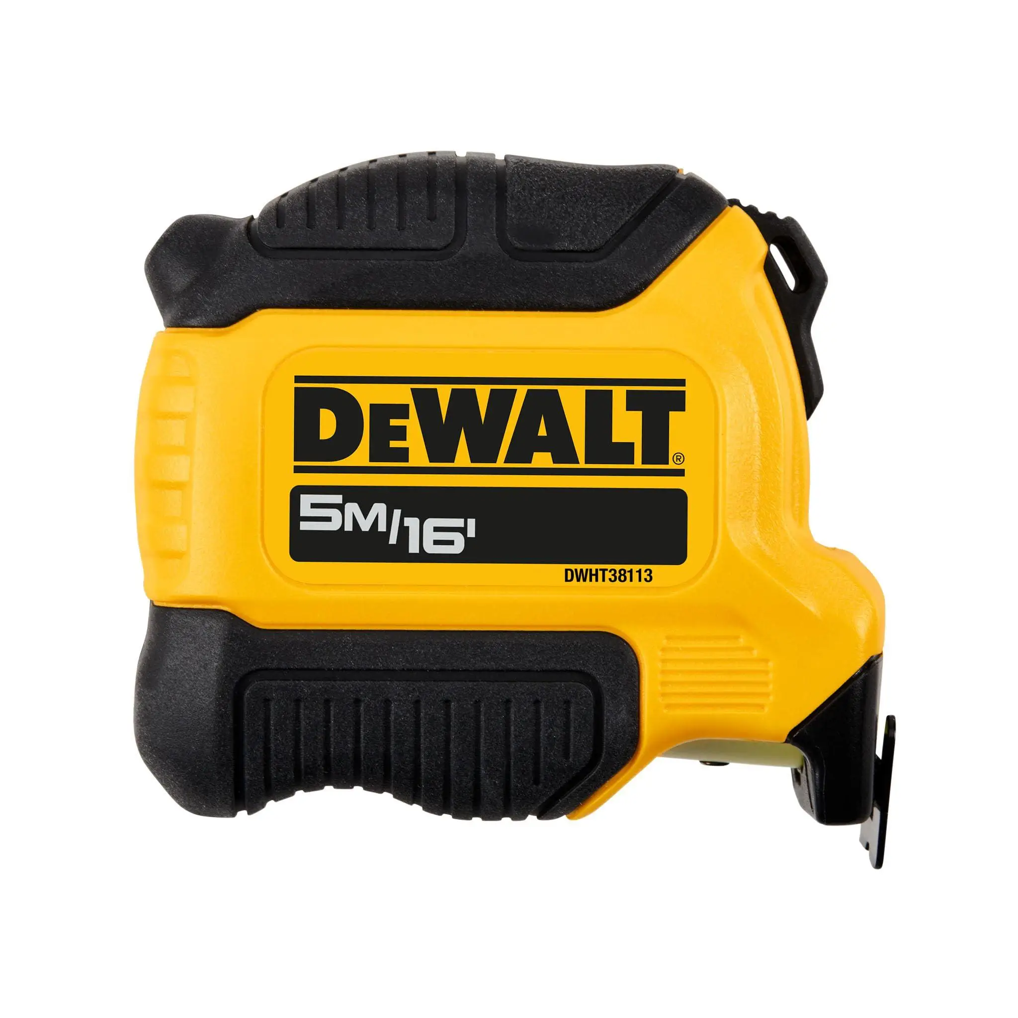 Cinta métrica DeWALT Compact Series de 5 m de ancho y 28 mm, 3 m de alcance extendido que permite un fácil freno de dedo para una sola persona para un control definitivo de la cuchilla