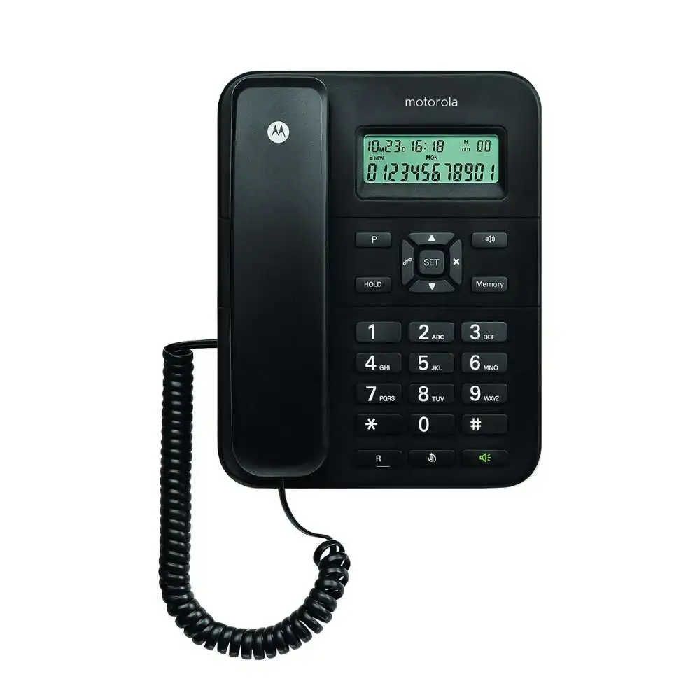 Motorola Voice - CT202  Teléfono Fijo con Cable,  10 Teclas de Memoria, Altavoz Manos libres, Música de Espera, Identificación de llamadas,  Rellamada al Último Número - Color Blanco