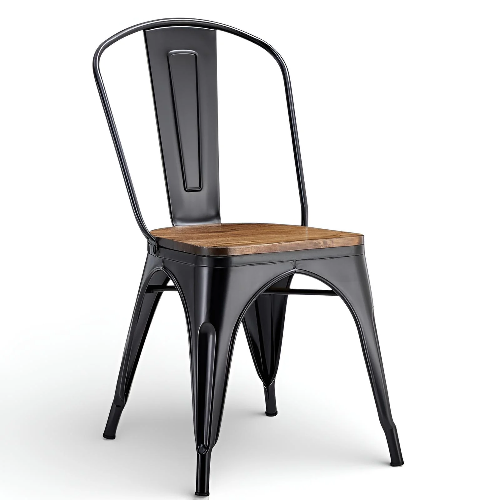 ORION91oficial® - Silla Acero BETA EDITION Negro🖤y Asiento Madera Apilable (85x43x45 cm) Estilo Industrial, Comedor, Hostelería, Oficina, Salón, Teletrabajo, Cocina - spaziOrion91