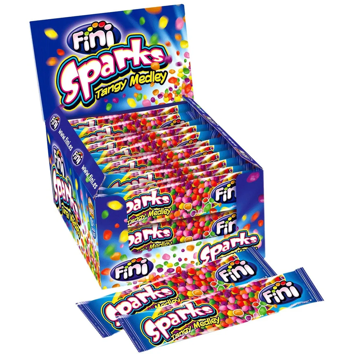 Fini Sparks Caja de 48 Unidades de Mini Caramelos ácidos Masticables de Colores Variados Sin Gluten