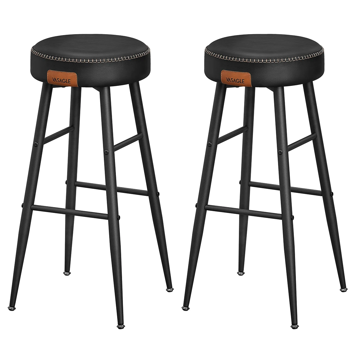 VASAGLE EKHO Colección - Juego de 2 Taburetes de Bar, Taburetes de Cocina, Taburetes de Desayuno, Cuero Sintético con Costuras, 76,2 cm de Alto, Silla Comedor, Fácil Montaje, Negro Tinta/Verde