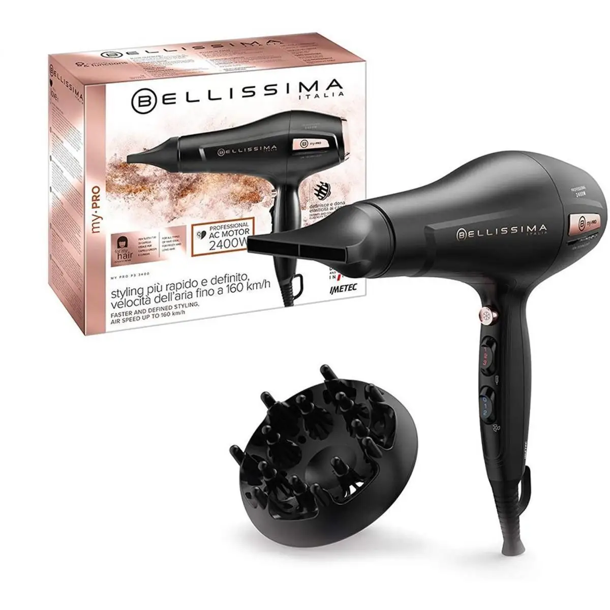 Bellissima My Pro P3 3400 hair dryer professional 2400W ceramic grating ion technology diffuser included