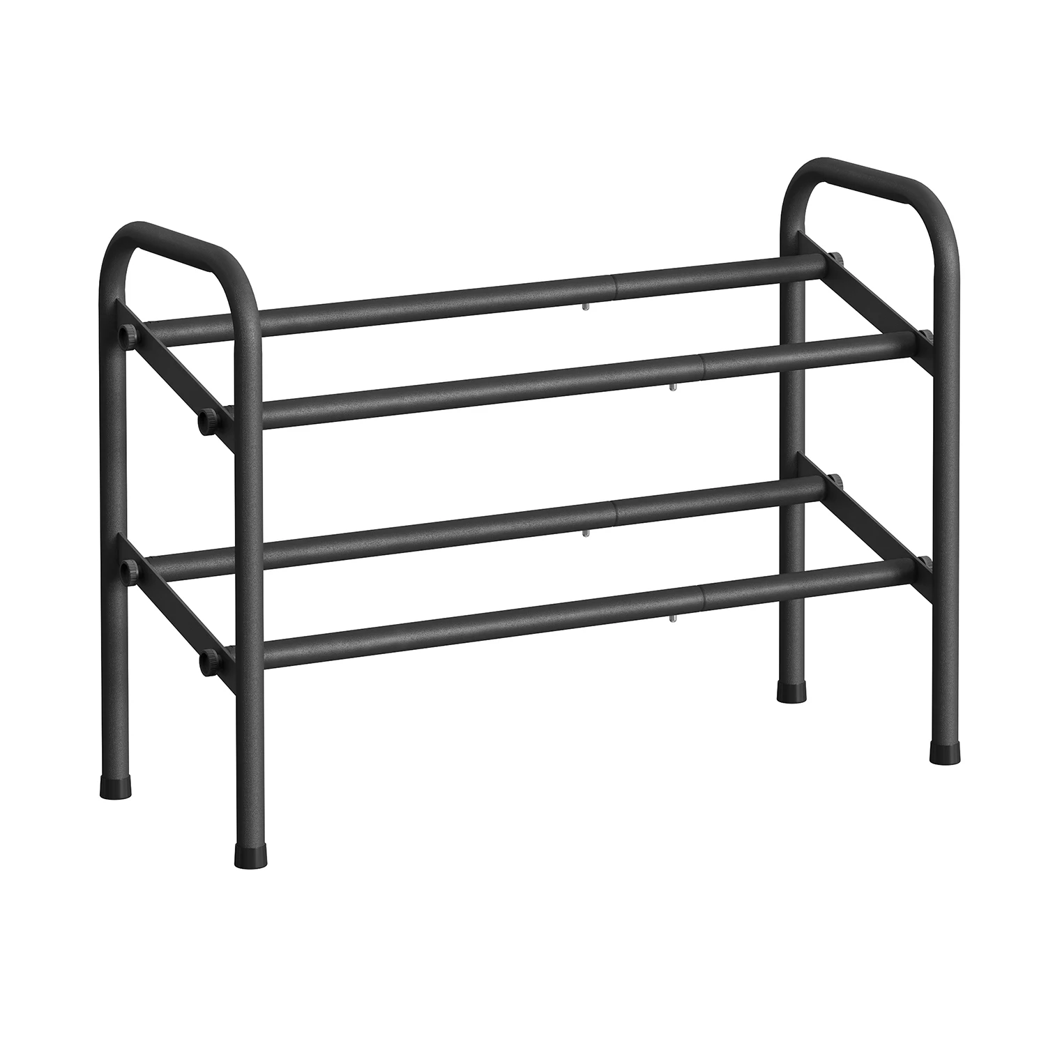 SONGMICS Zapatero Extensible, Zapatero de Metal de 2 Niveles, Organizador de Zapatos Ajustable, Estante Zapatos para Pasillo, Armario, Puerta, Fácil Montaje, Negro Tinta/Bronce