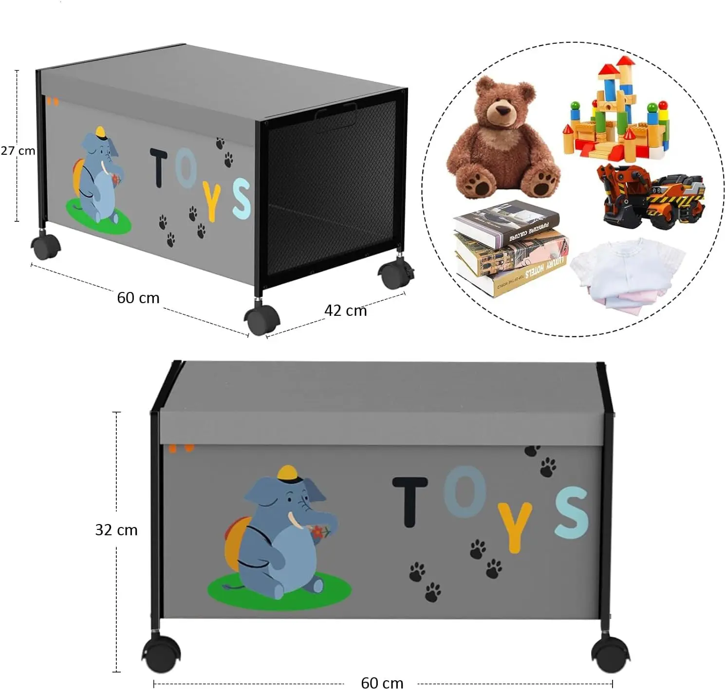 T-lovendo Children's Toy Box, Storage Trunk, with 360 ° Wheels, Toy Drawer with Lid for Boys, Girls, Stuffed Toys, Clothes, Bedroom, Living Room, games, 70L