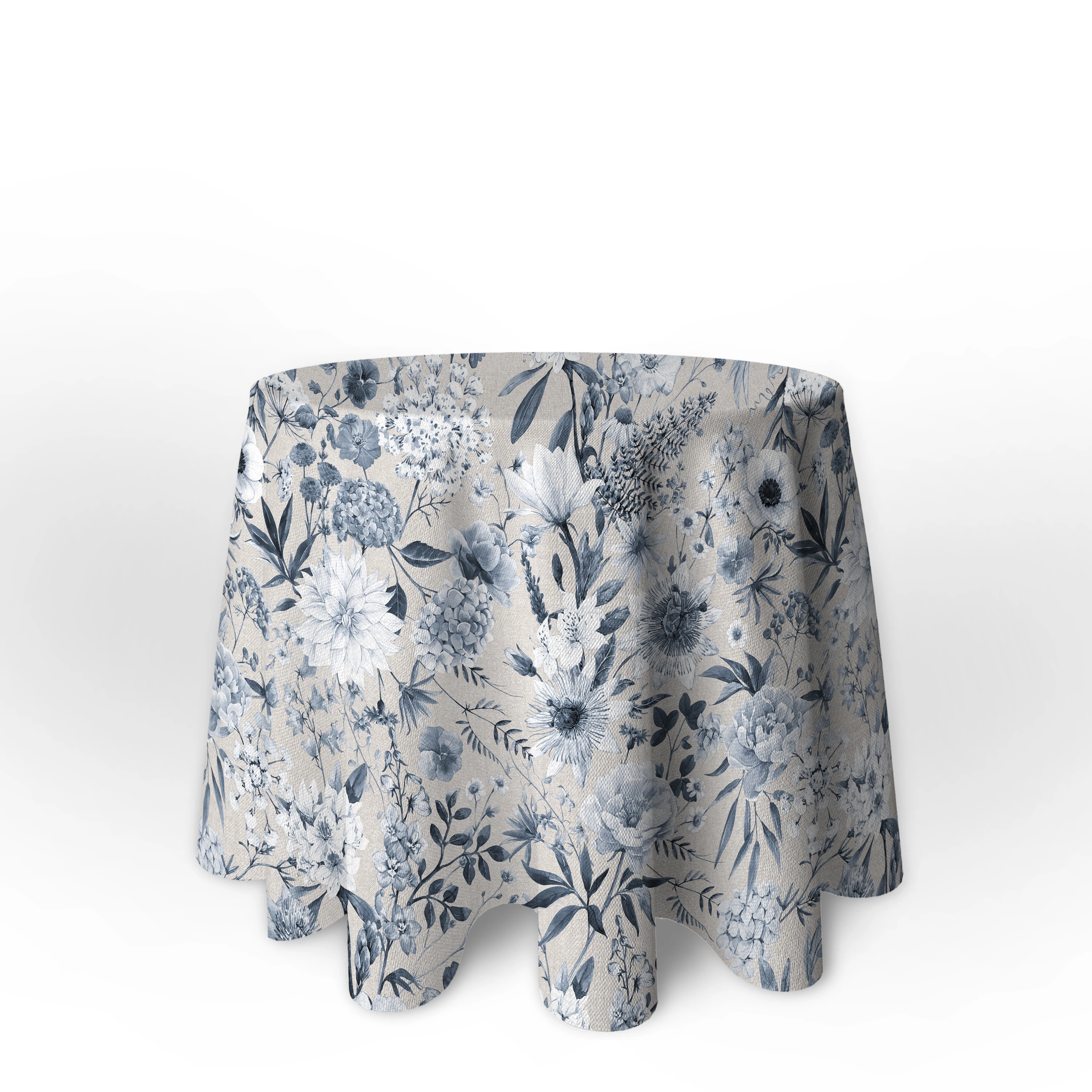 LaFábricadelasTelas - Falda o ropa de Mesa Camilla Redonda flores algodón color rojo-teja, gris-azul-marrón. Primavera Verano Loneta estampada flores algodón. Faldón Faldilla enagüilla