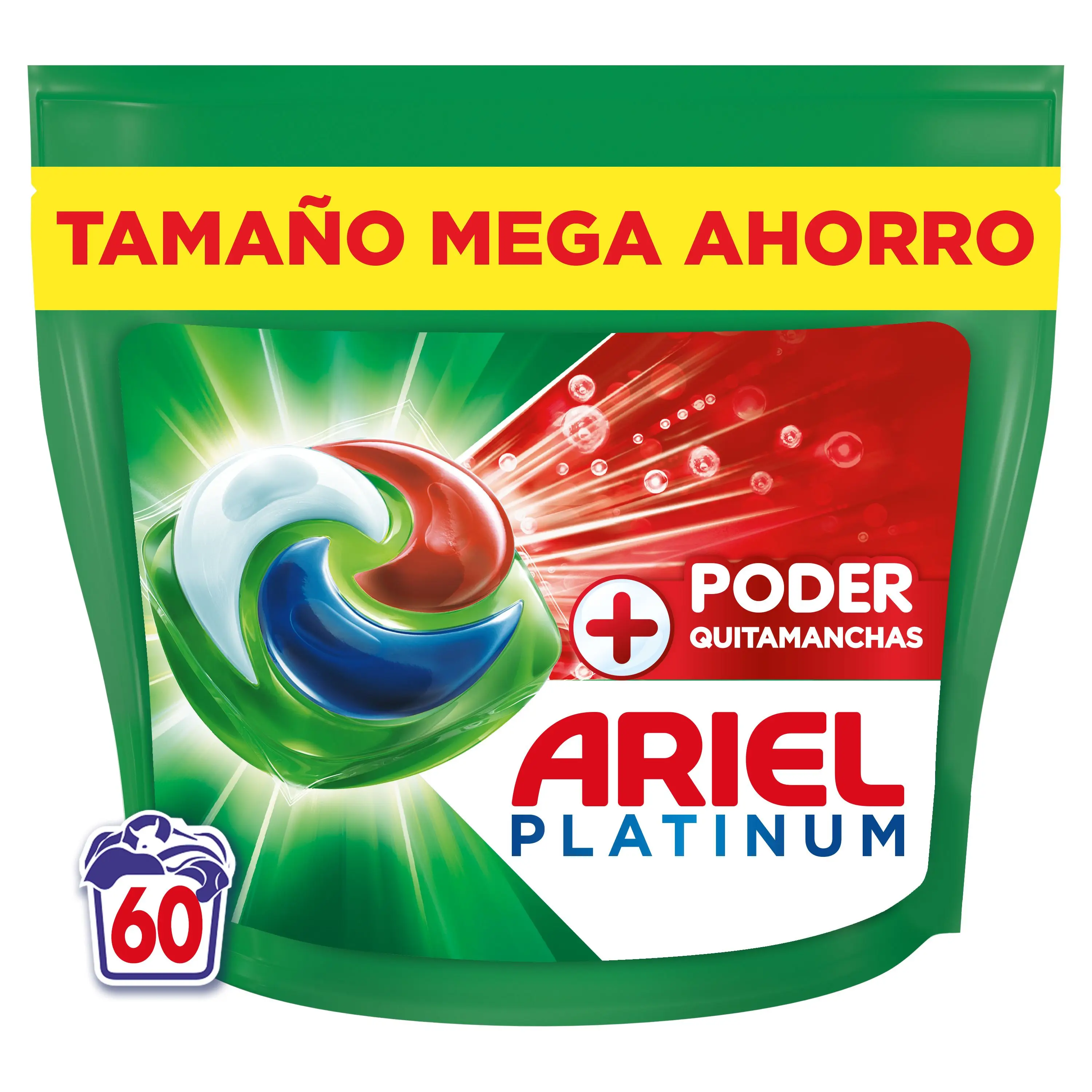 Ariel | PODS Todo en 1 Detergente Lavadora Líquido en Cápsulas/Pastillas, Lavados, Más Poder Extra Quitamanchas, Limpieza Profunda 60 lavados