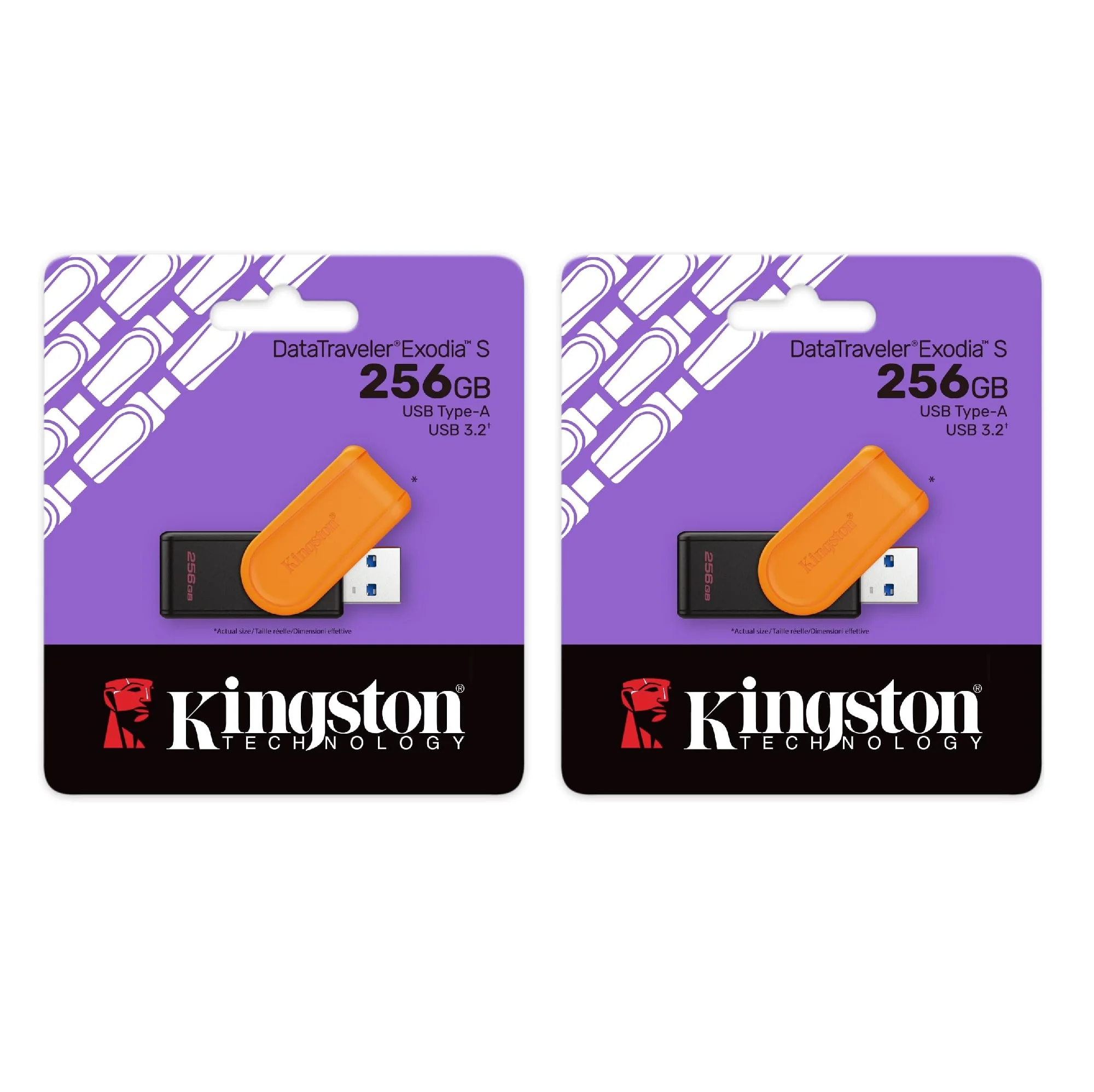 Pack 2x Kingston DataTraveler Exodia S Pendrive Flash USB - 256GB - USB 3.2 Gen 1 - USB Type A - Negro/Naranja - Mdelo DTXS