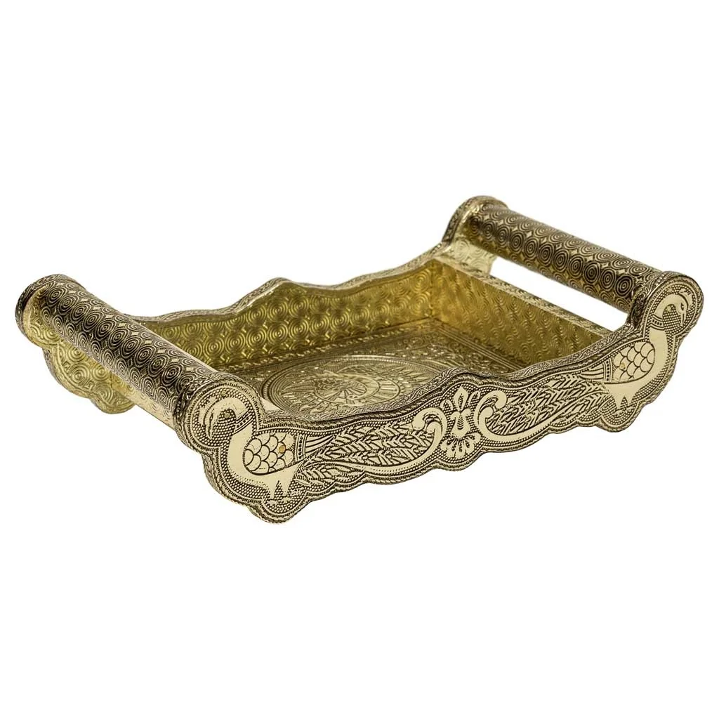 WANDERLUST DECO Bandeja de metal repujado dorada 25x13x6h cm
