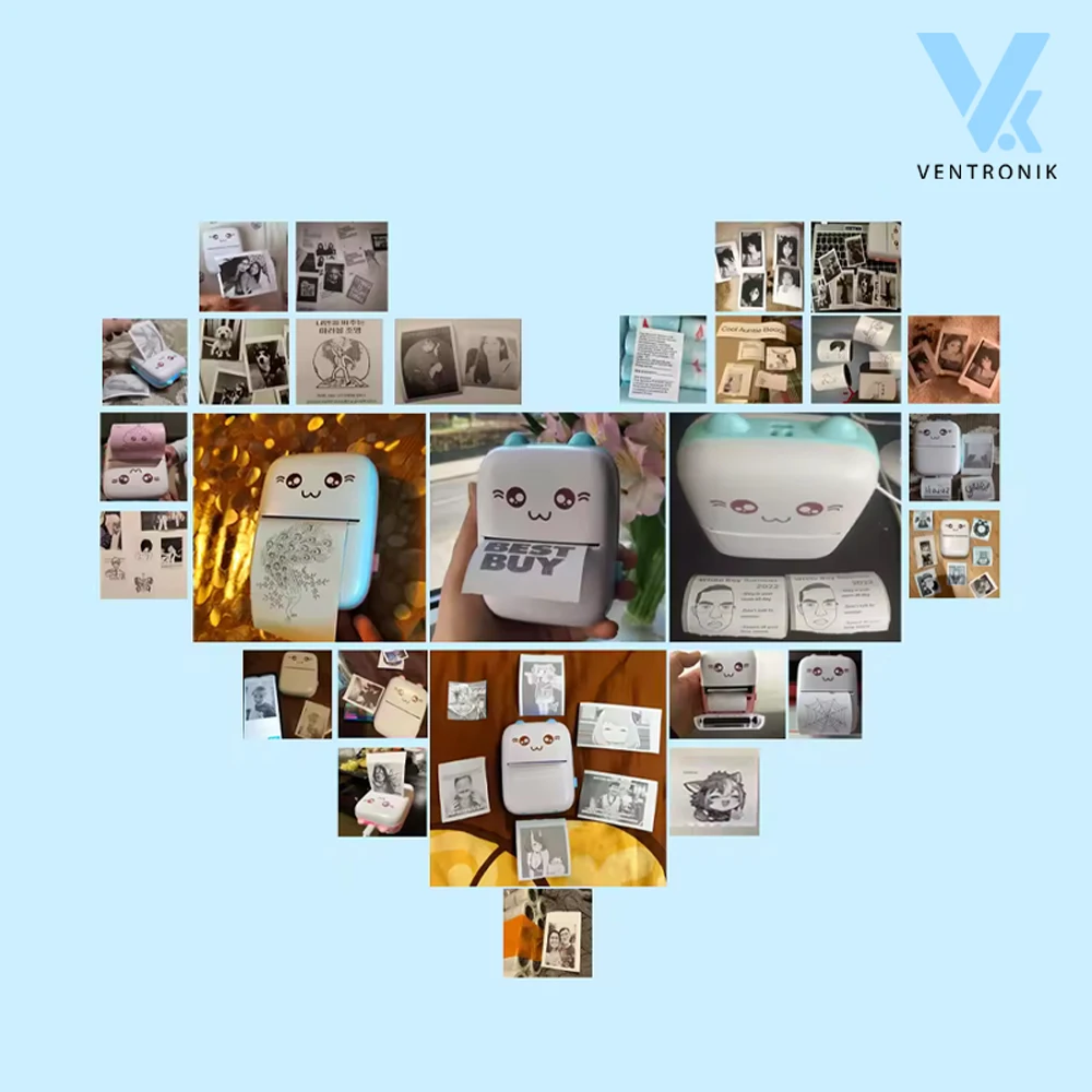 Ventronik mini thermal portable mobile printer - inkless printer - gatoprint - catprint - compatible with ios - android - rechargeable - bluetooth