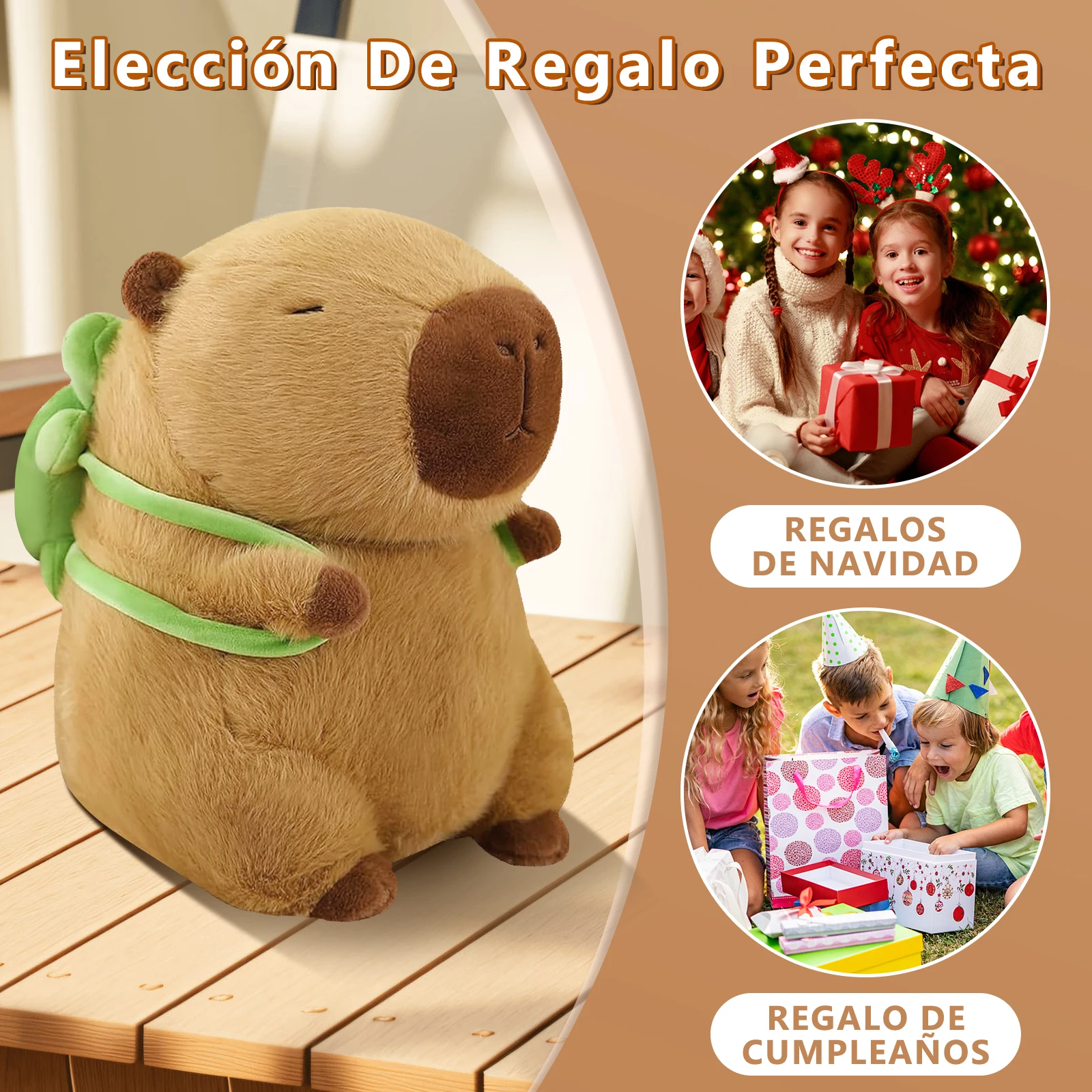 Easyspeed capybara plush toy, capybara plush for kids, capybara with turtle backpack, gift kapybara plush for girls and boys (27cm, 37cm, 55cm)