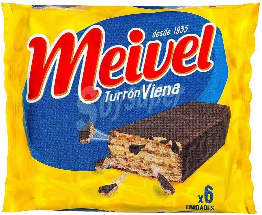 N / Turrón de Viena Meivel - Barquillo Relleno de Crema de Cacahuete - Bañado en Chocolate - 16 Paquetes de 6 Unidades - 30g por 6 Unidades