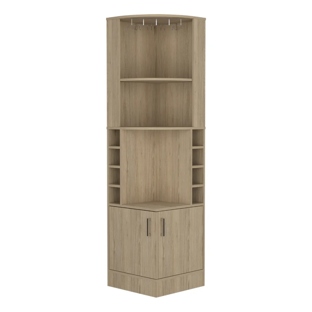 TUHOME Mueble Bar Esquinero Kava Beijing, con botelleros, Miel Madera manufacturada Salón-Bar