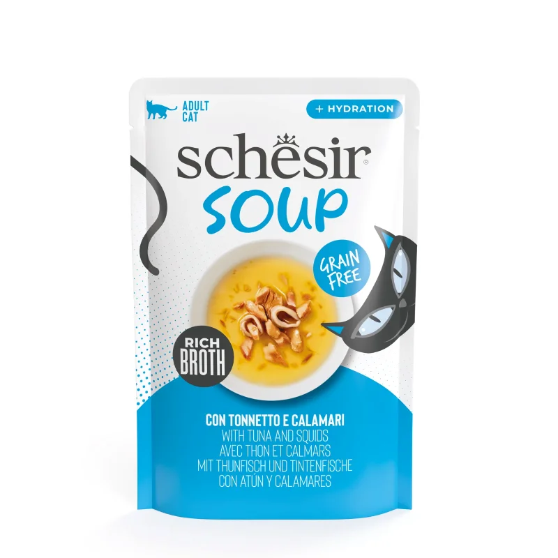 Schesir Soup Atún Salvaje y Calamar Sobres Comida Húmeda para Gatos - 12 unidades x 40 gr