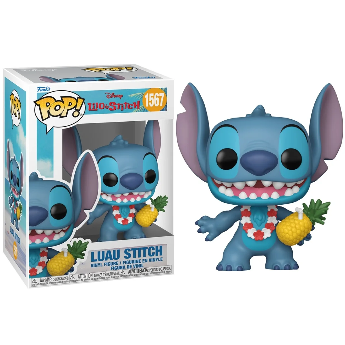 FUNKO POP! LILO Y STITCH – STITCH (FIESTA LUAU), 86275, Nº1567, PIÑA, PRODUCTO CON LICENCIA OFICIAL, ENVIO 24-48 HORAS PENÍNSULA, FIGURA, CABEZÓN, MUÑECO, JUGUETES